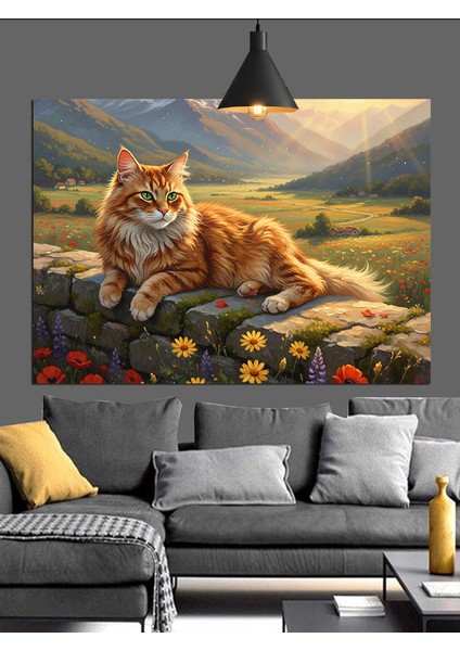Sarman Kedi Güneşte Uzandı Dekoratif Kanvas - Mdf Ahşap Tablo