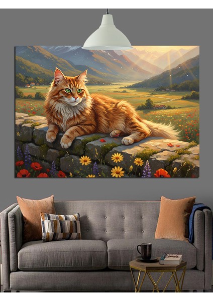 Sarman Kedi Güneşte Uzandı Dekoratif Kanvas - Mdf Ahşap Tablo fiyatları
