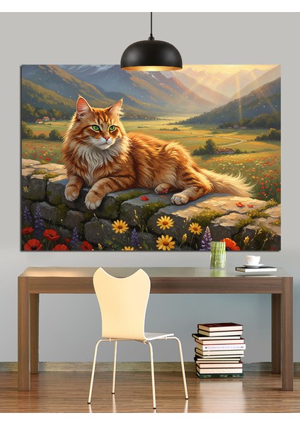 Sarman Kedi Güneşte Uzandı Dekoratif Kanvas - Mdf Ahşap Tablo modelleri
