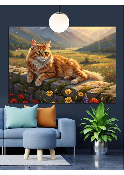 Sarman Kedi Güneşte Uzandı Dekoratif Kanvas - Mdf Ahşap Tablo fırsatları