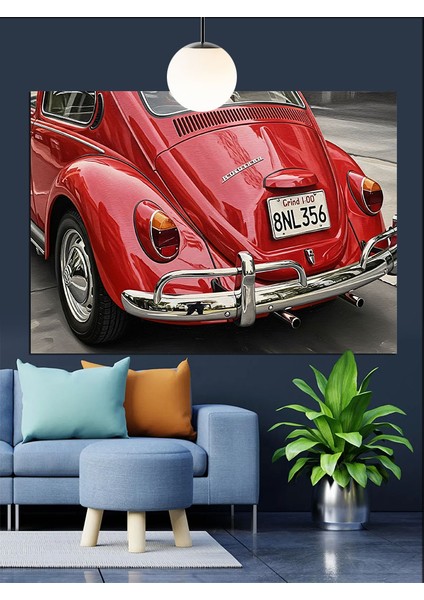 Kırmızı Kaplumbağa Araba Retro Dekoratif Kanvas - Mdf Ahşap Tablo modelleri