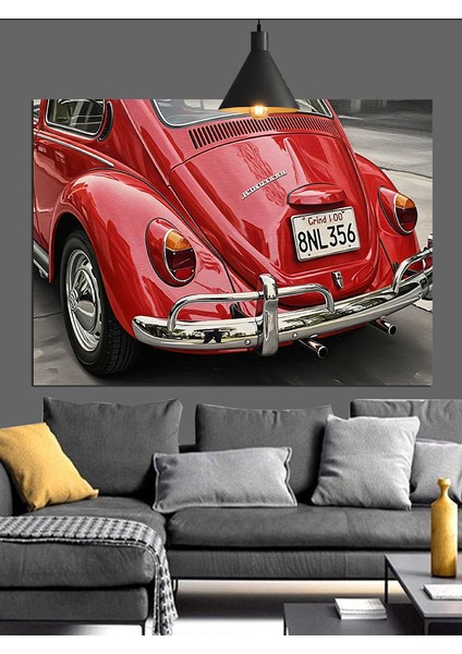 Kırmızı Kaplumbağa Araba Retro Dekoratif Kanvas - Mdf Ahşap Tablo indirimleri