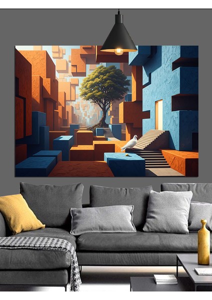 Soyut Binalar ve Manzara Dekoratif Kanvas - Mdf Ahşap Tablo