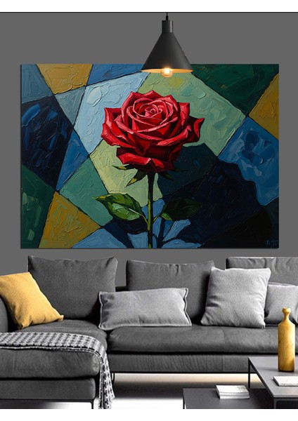 Tek Kırmızı Gül Güzelliği Dekoratif Kanvas - Mdf Ahşap Tablo
