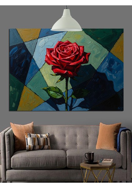 Tek Kırmızı Gül Güzelliği Dekoratif Kanvas - Mdf Ahşap Tablo fiyatları
