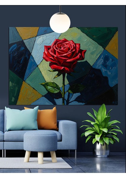 Tek Kırmızı Gül Güzelliği Dekoratif Kanvas - Mdf Ahşap Tablo fırsatları