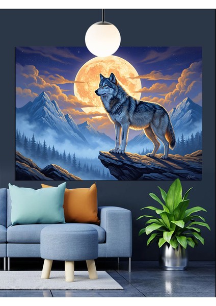 Dolunay Kızılderili Kurt Dekoratif Kanvas - Mdf Ahşap Tablo fiyatları