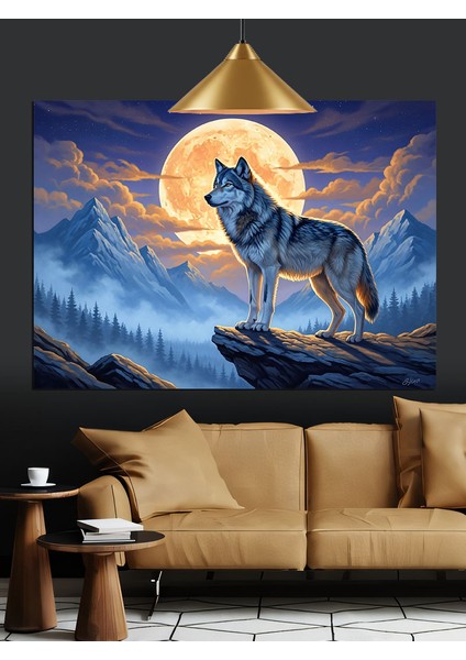 Dolunay Kızılderili Kurt Dekoratif Kanvas - Mdf Ahşap Tablo modelleri