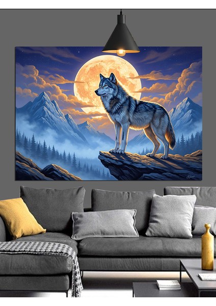 Dolunay Kızılderili Kurt Dekoratif Kanvas - Mdf Ahşap Tablo fırsatları