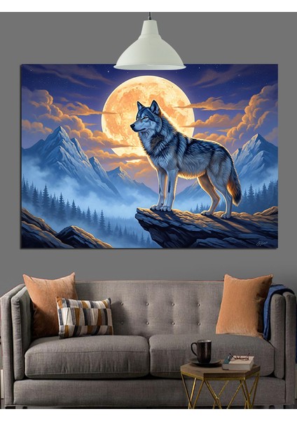 Dolunay Kızılderili Kurt Dekoratif Kanvas - Mdf Ahşap Tablo indirimleri