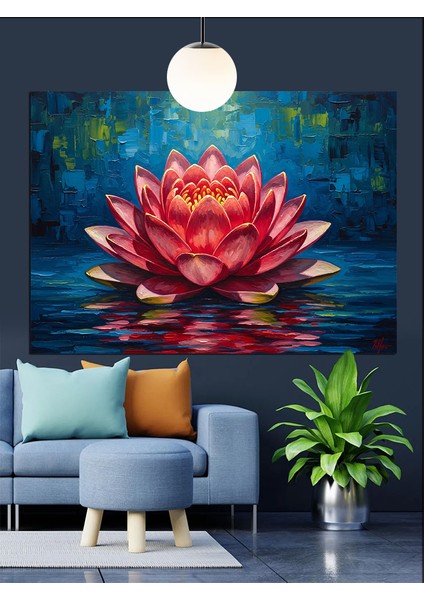Pembe Nilüfer Çiçeği Su Dekoratif Kanvas - Mdf Ahşap Tablo fiyatları