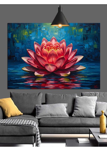 Pembe Nilüfer Çiçeği Su Dekoratif Kanvas - Mdf Ahşap Tablo fırsatları