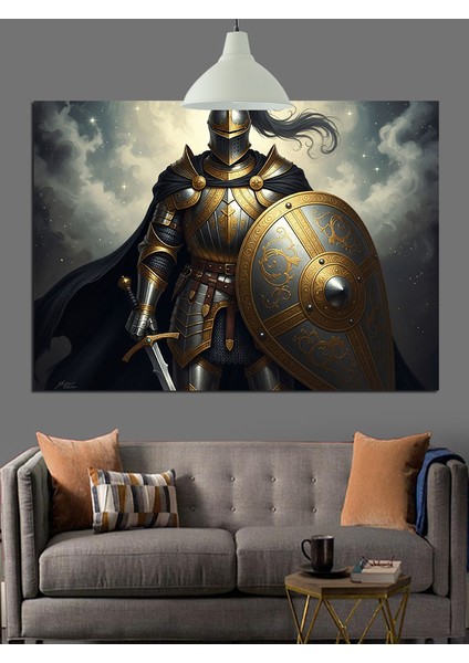 Zırhlı Şövalye Kılıç Kalkan Dekoratif Kanvas - Mdf Ahşap Tablo fiyatları