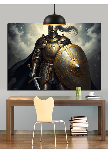 Zırhlı Şövalye Kılıç Kalkan Dekoratif Kanvas - Mdf Ahşap Tablo modelleri