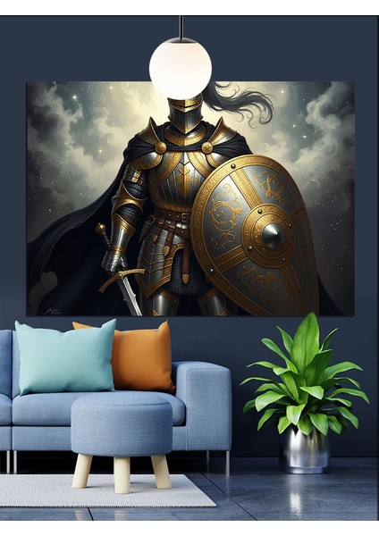 Zırhlı Şövalye Kılıç Kalkan Dekoratif Kanvas - Mdf Ahşap Tablo fırsatları