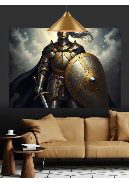 Zırhlı Şövalye Kılıç Kalkan Dekoratif Kanvas - Mdf Ahşap Tablo indirimleri