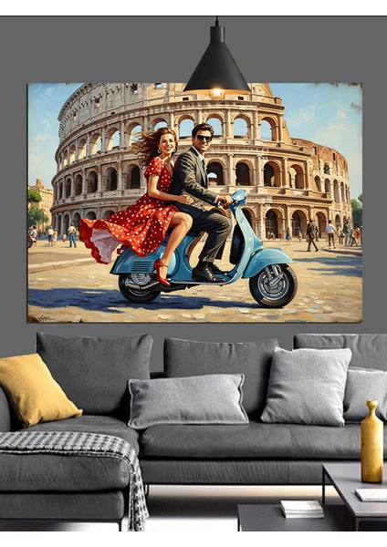 Motosikletli Çift, Roma Kolezyumu Dekoratif Kanvas - Mdf Ahşap Tablo indirimleri