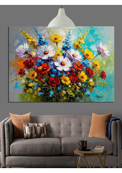 Kır Çiçekleri ve Buket Natürmort Dekoratif Kanvas - Mdf Ahşap Tablo