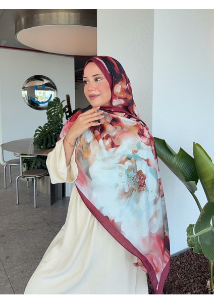 Desenli Pamuk Soft Şal Mena Serisi Bordo Mavi PS94