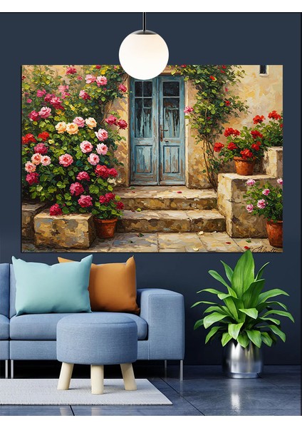 Çiçekli Ev Kapısı Bahçe Dekoratif Kanvas - Mdf Ahşap Tablo indirimleri