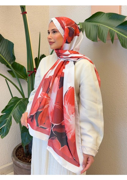 Retro Desen Pamuk Soft Şal Kadın Kırmızı Beyaz PS31 modelleri