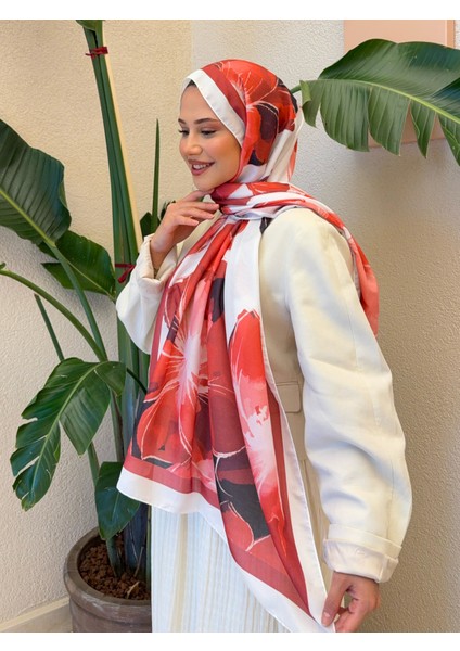 Retro Desen Pamuk Soft Şal Kadın Kırmızı Beyaz PS31 fırsatları