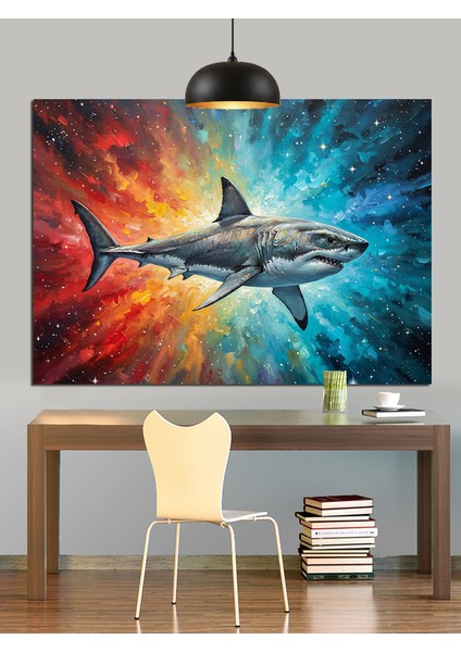 Köpek Balığı Saldırısı Okyanus Dekoratif Kanvas - Mdf Ahşap Tablo