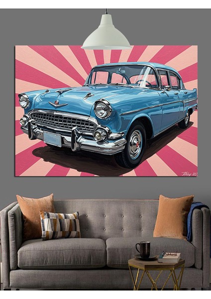 Mavi Klasik Amerikan Otomobili Dekoratif Kanvas - Mdf Ahşap Tablo modelleri