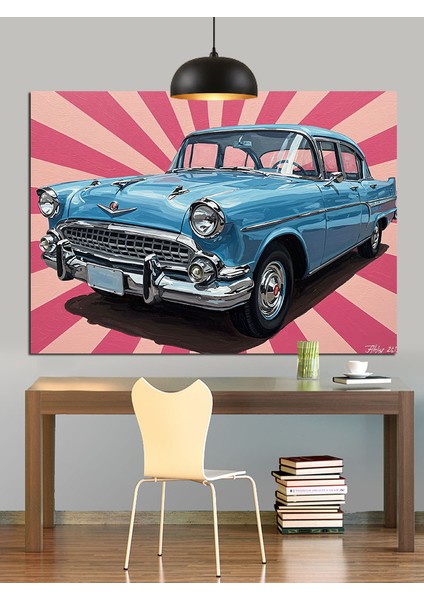 Mavi Klasik Amerikan Otomobili Dekoratif Kanvas - Mdf Ahşap Tablo fırsatları