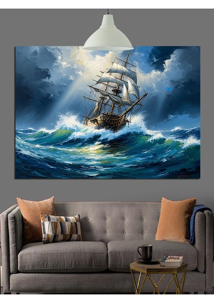 Okyanusta Yelkenli Gemi ve Fırtına Dekoratif Kanvas - Mdf Ahşap Tablo fiyatları