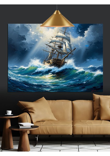 Okyanusta Yelkenli Gemi ve Fırtına Dekoratif Kanvas - Mdf Ahşap Tablo indirimleri