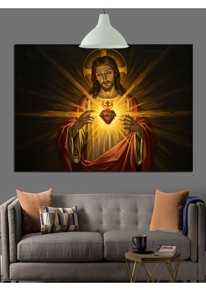 Kutsal Kalp Figürü Isa Portresi Dekoratif Kanvas - Mdf Ahşap Tablo fiyatları