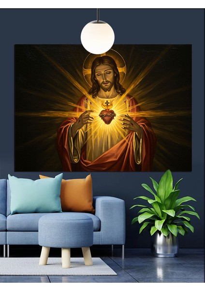 Kutsal Kalp Figürü Isa Portresi Dekoratif Kanvas - Mdf Ahşap Tablo fırsatları
