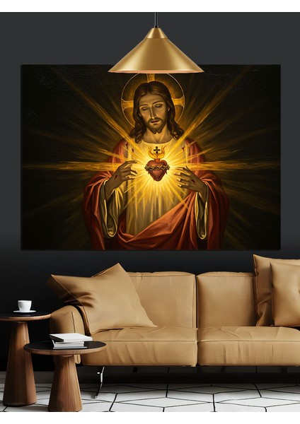 Kutsal Kalp Figürü Isa Portresi Dekoratif Kanvas - Mdf Ahşap Tablo indirimleri