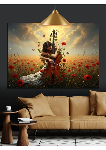 Gitar Çalan Kadın Çiçekler Içinde Dekoratif Kanvas - Mdf Ahşap Tablo modelleri