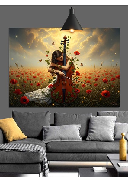 Gitar Çalan Kadın Çiçekler Içinde Dekoratif Kanvas - Mdf Ahşap Tablo fırsatları