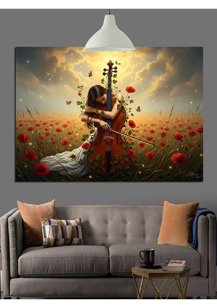 Gitar Çalan Kadın Çiçekler Içinde Dekoratif Kanvas - Mdf Ahşap Tablo indirimleri