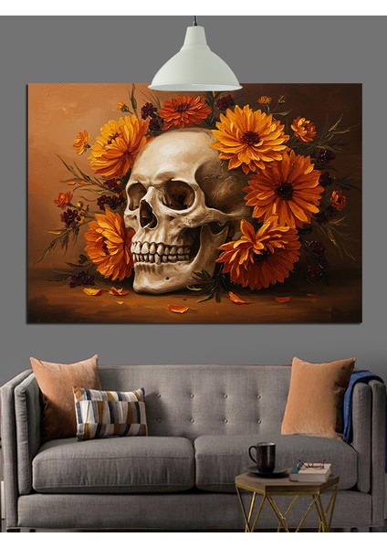 Kafatası Ayçiçekleri Gotik Sanat Dekoratif Kanvas - Mdf Ahşap Tablo fiyatları