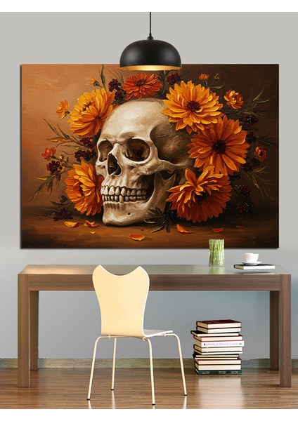 Kafatası Ayçiçekleri Gotik Sanat Dekoratif Kanvas - Mdf Ahşap Tablo modelleri