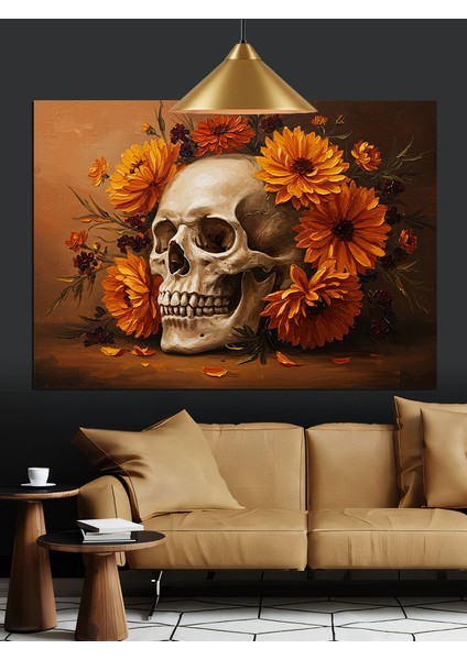 Kafatası Ayçiçekleri Gotik Sanat Dekoratif Kanvas - Mdf Ahşap Tablo indirimleri
