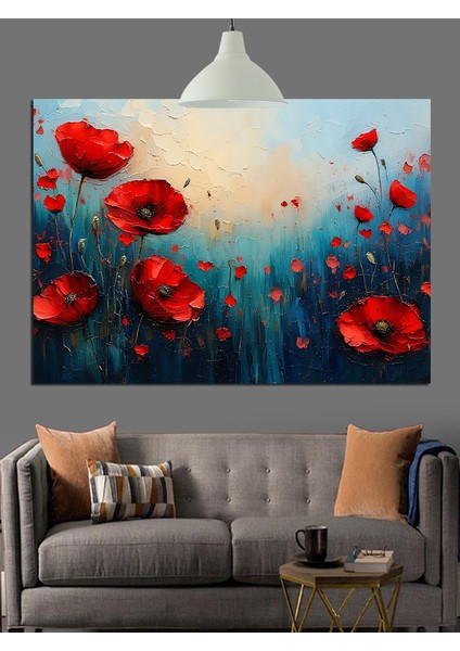 Kırmızı Gelincikler Çiçek Tarlası Dekoratif Kanvas - Mdf Ahşap Tablo