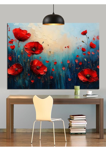 Kırmızı Gelincikler Çiçek Tarlası Dekoratif Kanvas - Mdf Ahşap Tablo fiyatları
