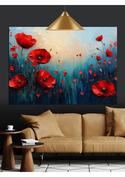 Kırmızı Gelincikler Çiçek Tarlası Dekoratif Kanvas - Mdf Ahşap Tablo fırsatları