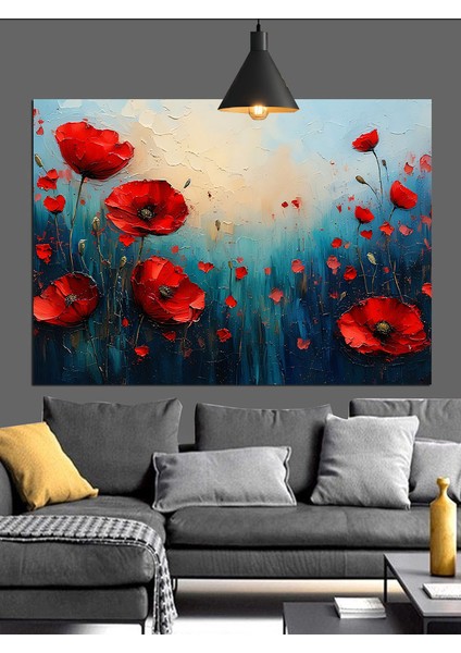 Kırmızı Gelincikler Çiçek Tarlası Dekoratif Kanvas - Mdf Ahşap Tablo indirimleri
