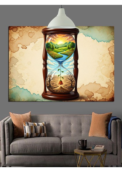 Kum Saati Zaman Kapsülü Dekoratif Kanvas - Mdf Ahşap Tablo