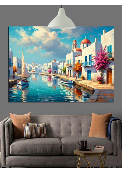 Akdeniz Kasabası Sahil Manzarası Dekoratif Kanvas - Mdf Ahşap Tablo