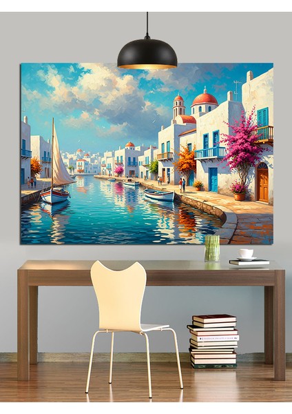 Akdeniz Kasabası Sahil Manzarası Dekoratif Kanvas - Mdf Ahşap Tablo fiyatları