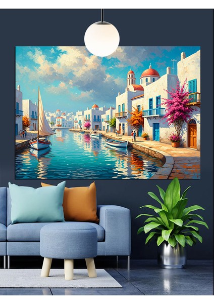 Akdeniz Kasabası Sahil Manzarası Dekoratif Kanvas - Mdf Ahşap Tablo modelleri