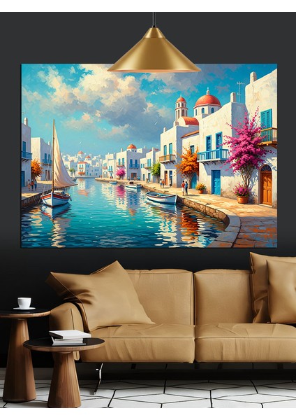Akdeniz Kasabası Sahil Manzarası Dekoratif Kanvas - Mdf Ahşap Tablo fırsatları