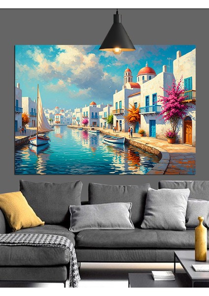 Akdeniz Kasabası Sahil Manzarası Dekoratif Kanvas - Mdf Ahşap Tablo indirimleri